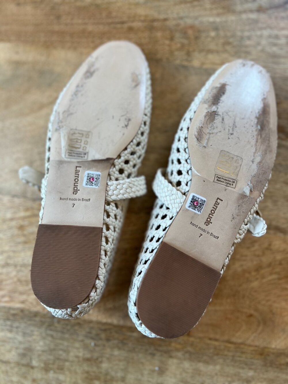 Larroude Cream Woven Mary Jane Flats with Gold Buckles - Picture 8 of 10